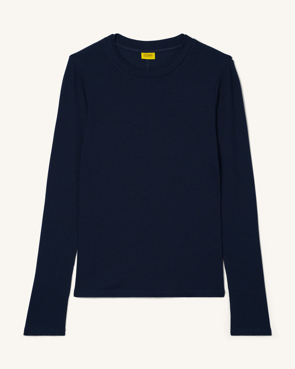 Ribbed Merino Long Sleeve Tee - Woad