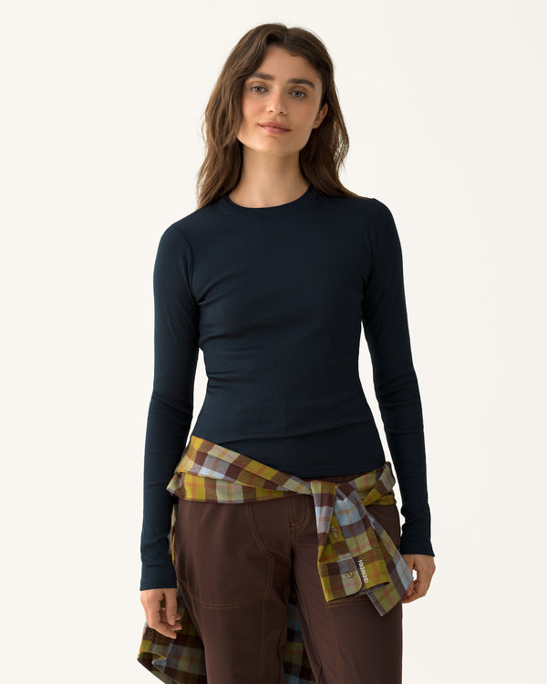 Ribbed Merino Long Sleeve Tee - Woad