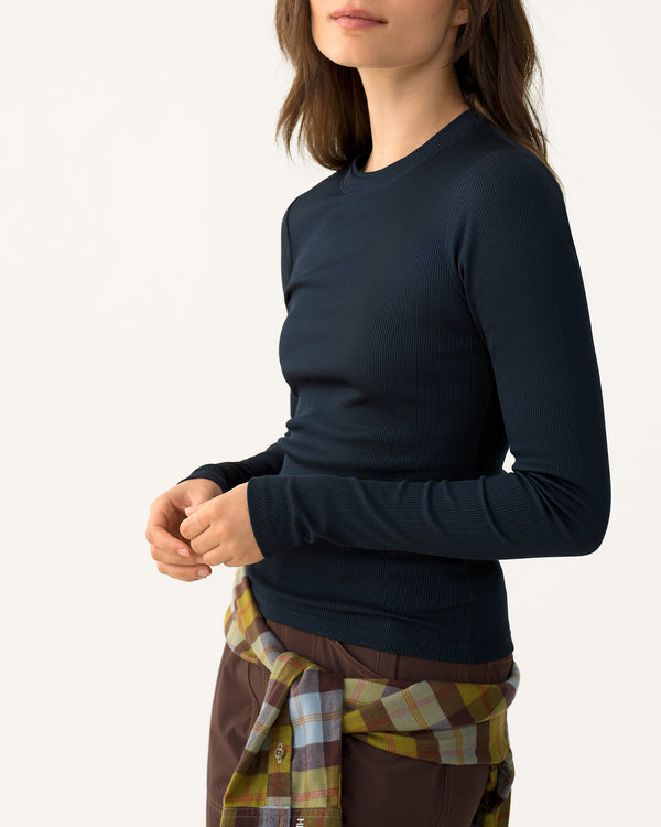 Ribbed Merino Long Sleeve Tee - Woad